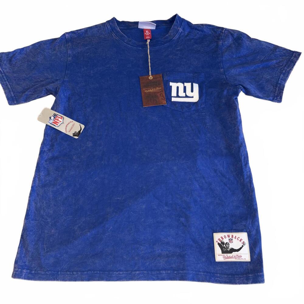 New Mitchell & Ness New York Giants Youth XL Throwback NFL Blue Pocket T-Shirt